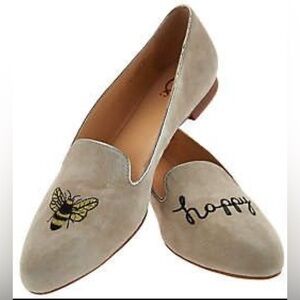C. Wonder Gray Flats with Bee and Happy Embroidery